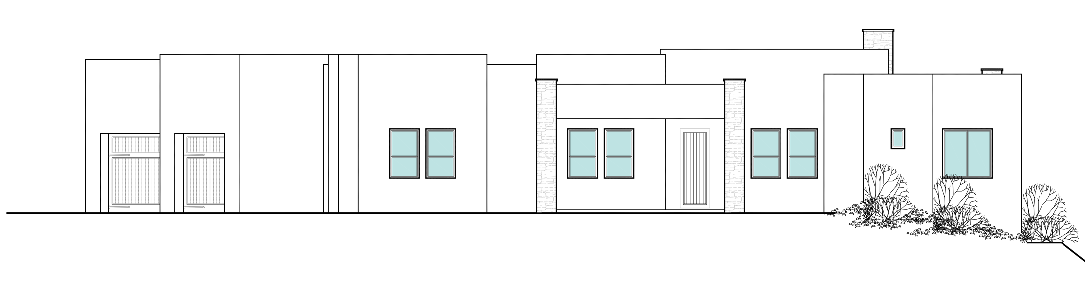 Front architectural elevation drawing of Tiwa
