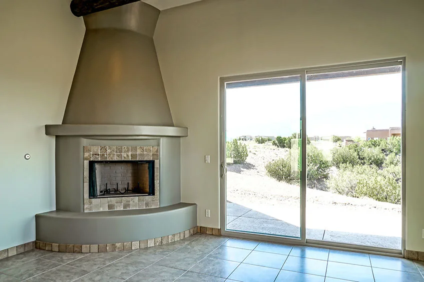 Sculpted fireplace detail inside The Mesa