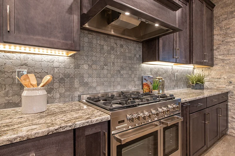 Chef’s gas range and tile surround