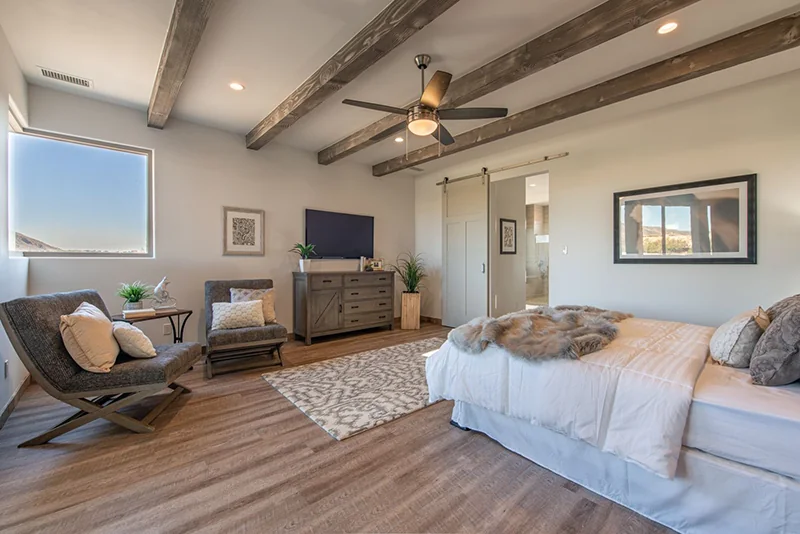 Guest bedroom with warm natural light