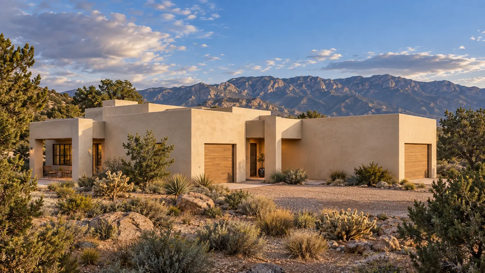 Architectural visualization of Puckett with staggered parapets and a recessed entry