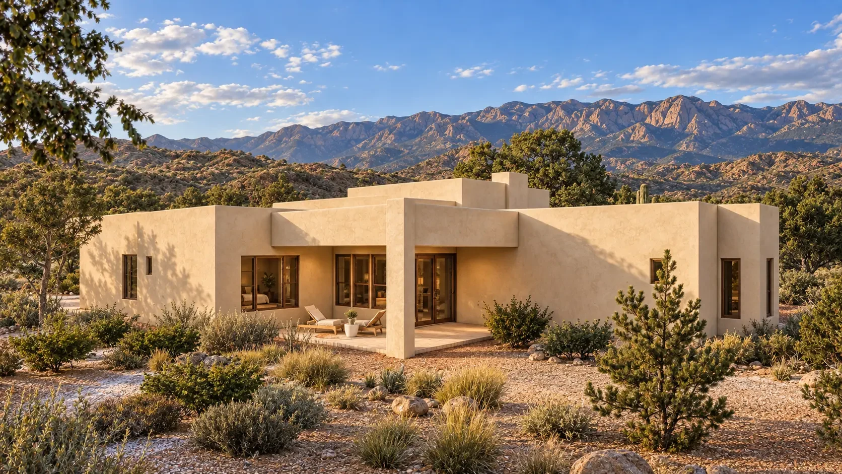 Rear architectural visualization of Puckett and its sheltered patio