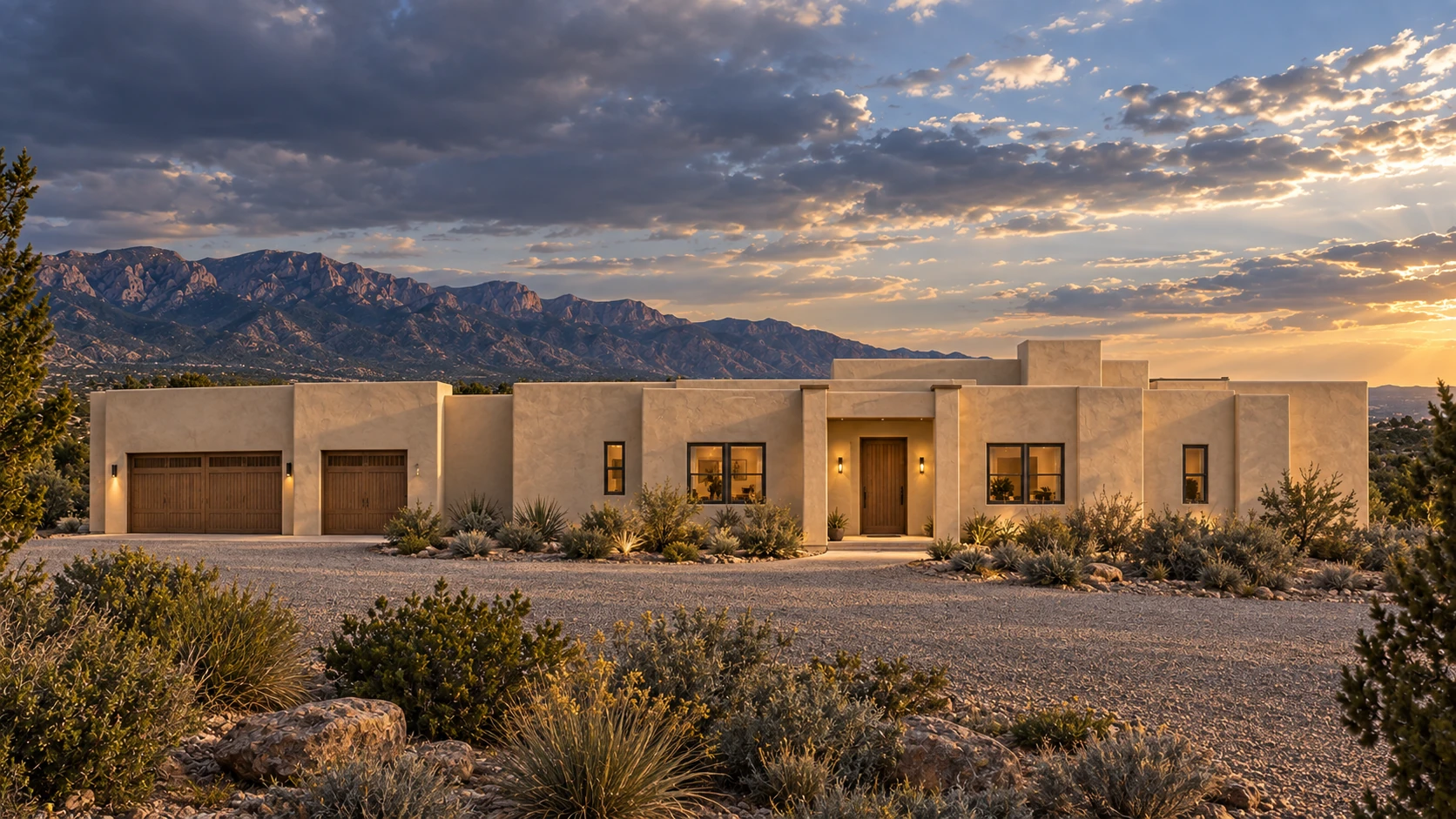Architectural visualization of The Plateau's expansive low profile at dusk